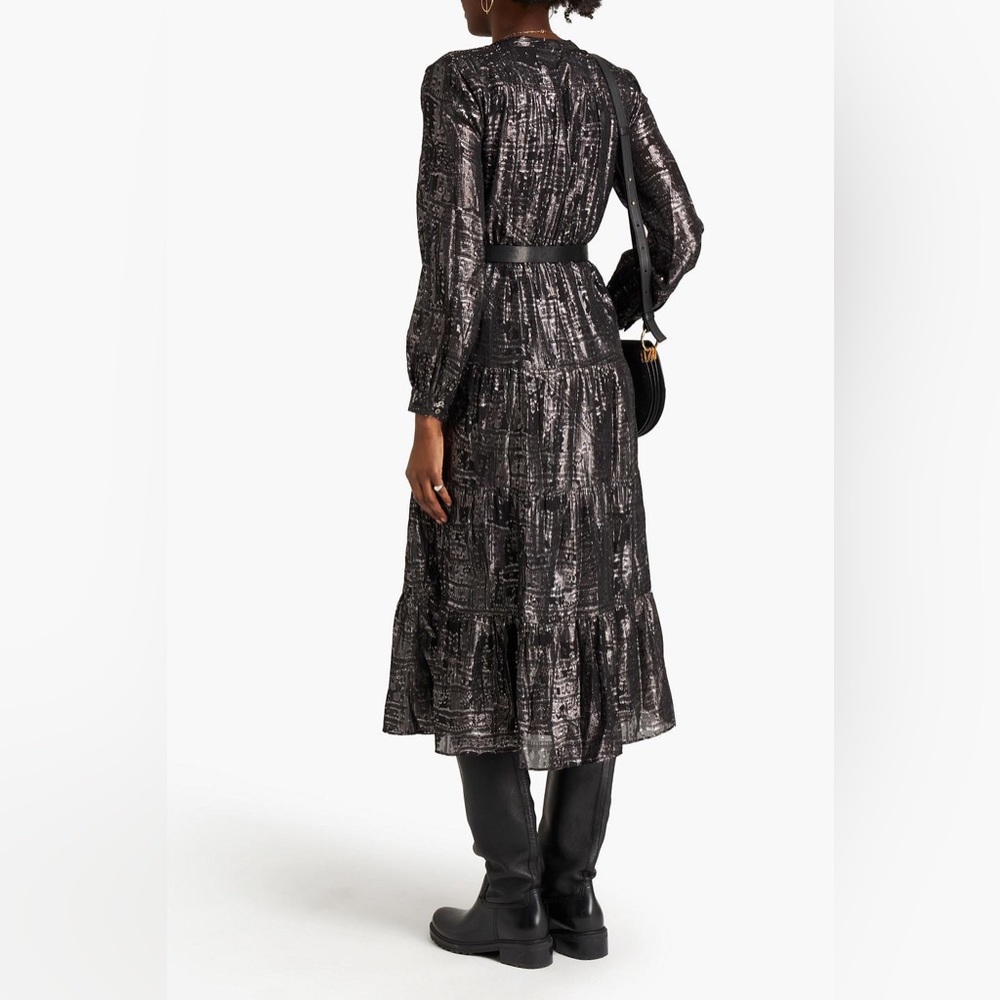 Ba&sh Sophia Metallic fil coupe silk blend georgette dress